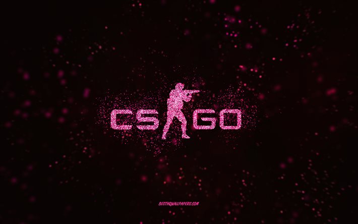 CSGOキラキラロゴ, 黒の背景, CSGOロゴ, ボーグ反撃, ピンクのキラキラアート, CS GO, クリエイティブアート, CSGOピンクのキラキラロゴ, カウンターストライクグローバルオフェンシブ