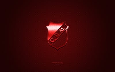 Deportivo Maipu, clube de futebol argentino, logotipo vermelho, fundo vermelho de fibra de carbono, Primera B Nacional, futebol, Maipu, Argentina, logotipo do Deportivo Maipu