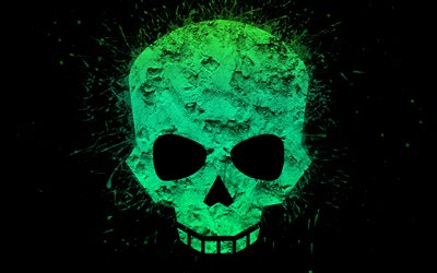 crâne de pierre verte, ouvrages d'art, 4k, crâne effrayant, créatif, fonds noirs, minimalisme du crâne, crâne abstrait, art abstrait, crâne
