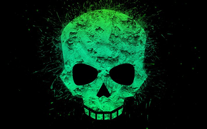 緑の石の頭蓋骨, アートワーク, 4k, 怖い頭蓋骨, creative クリエイティブ, 黒の背景, 頭蓋骨のミニマリズム, 抽象的な頭蓋骨, アブスタークトアート, 頭蓋骨