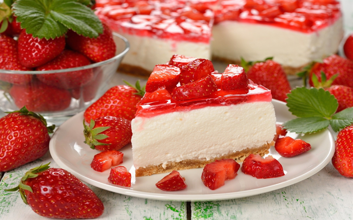 strawberry cheesecake, cakes, fruit, fruit cake, sweets, cheesecake