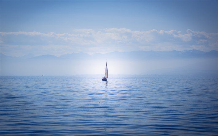 Il lago di Costanza, yacht, barca a vela, Bodensee, Germania, solitudine concetti, la solitudine