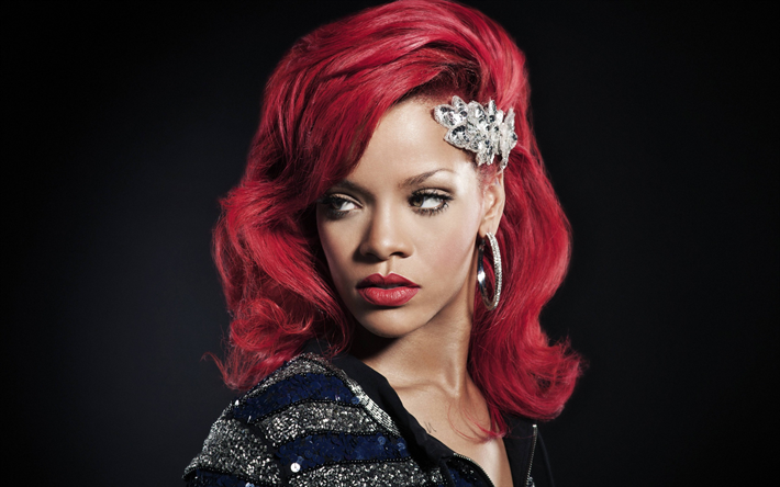 Rihanna, red hair, portrait, american singer, beautiful woman, Robyn Rihanna Fenty