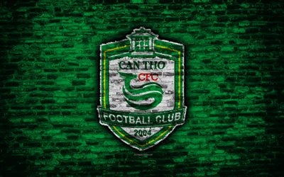 FC Can Tho, 4k, logo, V League 1, Vietnam, soccer, Vietnamese football club, soccer Asia, Can Tho, football, brick texture, Can Tho FC