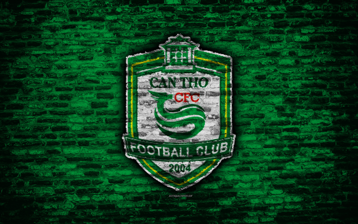 FC Can Tho, 4k, logo, V League 1, Vietnam, calcio, Vietnamita club di calcio, di calcio Asia, Can Tho, il calcio, la texture di mattoni, Can Tho FC
