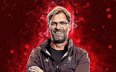 Jurgen Klopp, 4k, Liverpool, coach, abstract art, football stars, soccer, Klopp, Premier League, footballers, neon lights, LFC, Liverpool FC