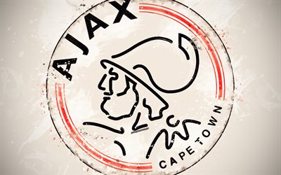 Ajax Cape Town FC, 4k, paint art, logo, creative, South African football team, South African Premier Division, emblem, white background, grunge style, Cape Town, South Africa, football