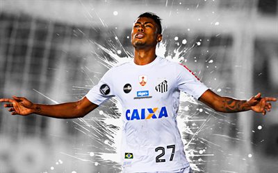 Bruno Henrique, 4k, Santos FC, art, Brazilian football player, splashes of paint, grunge art, creative art, Serie A, Brazil, football