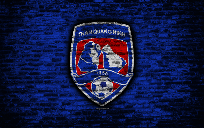 FC Than Quang Ninh, 4k, logo, V League 1, Vietnam, soccer, Vietnamese football club, soccer Asia, Than Quang Ninh, football, brick texture, Than Quang Ninh FC
