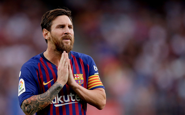 Lionel Messi, 4k, portre, Arjantinli futbolcu, FC Barcelona, UEFA Şampiyonlar Ligi, İspanya, futbol, d&#252;nya futbol yıldızı, Barca