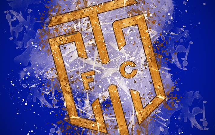 Cape Town City FC, 4k, paint art, logo, creative, South African football team, South African Premier Division, emblem, blue background, grunge style, Cape Town, South Africa, football