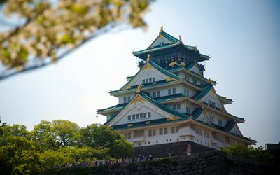 osaka castle, 4k, japanische wahrzeichen, osakajo, asien, osaka, japan