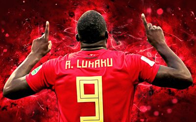 Romelu Lukaku, 4k, back view, Belgium National Team, fan art, Lukaku, soccer, footballers, abstract art, neon lights, Belgian football team