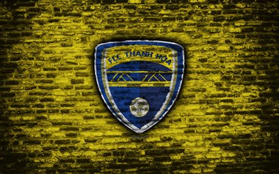 FC FLC Thanh Hoa, 4k, logo, V League 1, Vietnam, soccer, Vietnamese football club, soccer Asia, FLC Thanh Hoa, football, brick texture, FLC Thanh Hoa FC