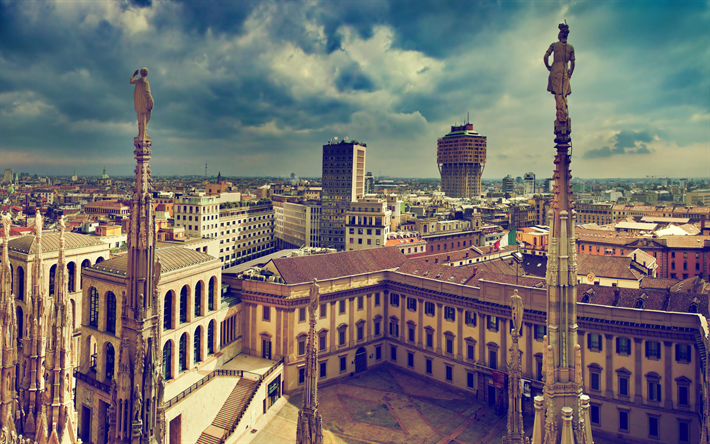 Milan, 4k, antik mimari, Eski Şehir, yaz, İtalya, Avrupa