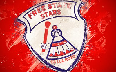 Free State Stars FC, 4k, paint art, logo, creative, South African football team, South African Premier Division, emblem, red background, grunge style, Bethlehem, South Africa, football