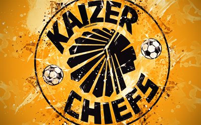 Kaizer Chiefs FC, 4k, paint art, logo, creative, South African football team, South African Premier Division, emblem, orange background, grunge style, Johannesburg, South Africa, football