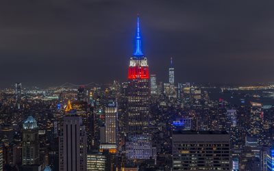 Empire State Building, New York, Manhattan, night, skyscrapers, metropolis, cityscape, USA