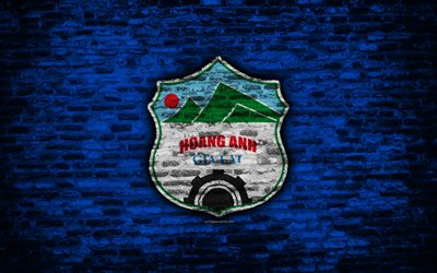 FC Hoang Anh Gia Lai, 4k, logo, V League 1, Vietnam, soccer, Vietnamese football club, soccer Asia, Hoang Anh Gia Lai, football, brick texture, Hoang Anh Gia Lai FC