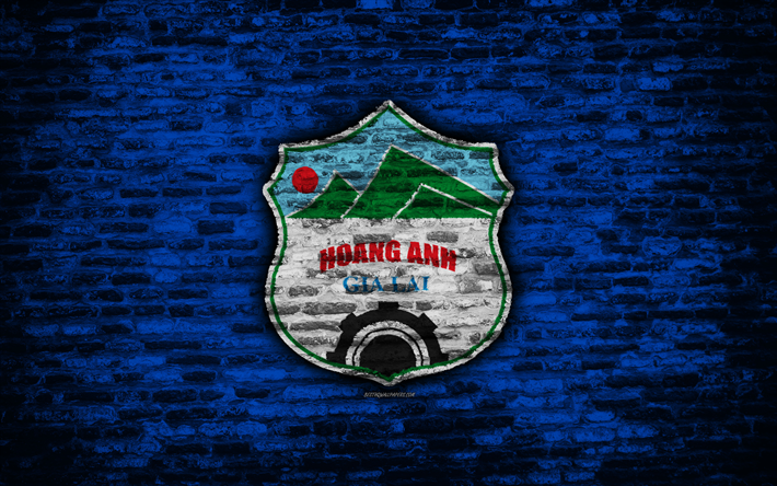 FC Hoang Anh Gia Lai, 4k, logotipo, V de la Liga 1, Vietnam, f&#250;tbol, Vietnamita club de f&#250;tbol, f&#250;tbol de Asia, Hoang Anh Gia Lai, el f&#250;tbol, la textura de ladrillo, Hoang Anh Gia Lai FC