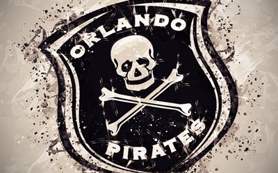 Orlando Pirates FC, 4k, paint art, logo, creative, South African football team, South African Premier Division, emblem, white background, grunge style, Johannesburg, South Africa, football