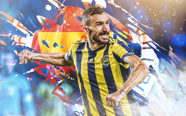 Mehmet Topal, f&#227; de arte, turco jogador de futebol, Fenerbahce, meta, futebol, Coxo, Turco Super Lig, jogadores de futebol, Fenerbahce FC