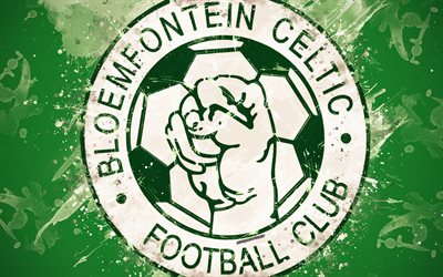 Bloemfontein Celtic FC, 4k, paint art, logo, creative, South African football team, South African Premier Division, emblem, green background, grunge style, Bloemfontein, South Africa, football
