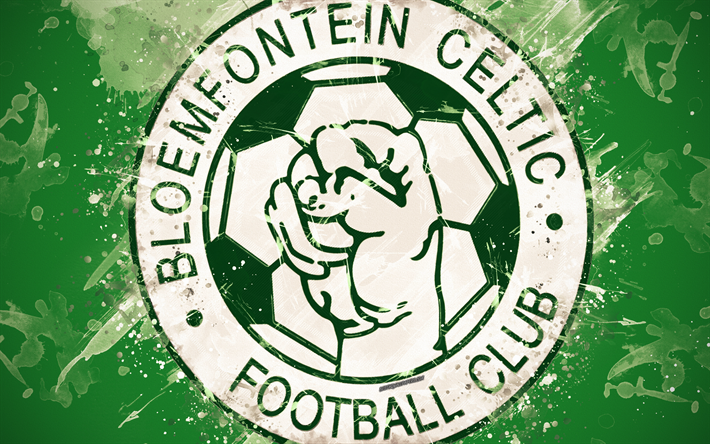 Bloemfontein Celtic FC, 4k, m&#229;la konst, logotyp, kreativa, Sydafrikansk fotboll, Sydafrikanska Premier Division, emblem, gr&#246;n bakgrund, grunge stil, Bloemfontein, Sydafrika, fotboll