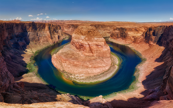 Horseshoe Bend, slingrar sig, Colorado River, stenar, Arizona, Colorado, Usa