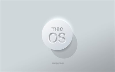 macOSロゴ, 白背景, macOS3dロゴ, 3Dアート, macOS, 3dmacOSエンブレム, りんご
