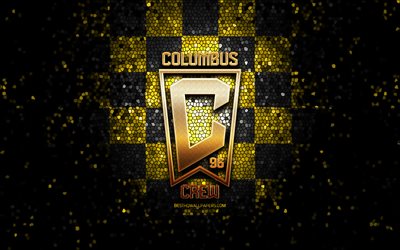 Novo logótipo da Columbus Crew, MLS, logótipo do brilho, fundo axial preto amarelo, Columbus Crew FC, equipa de futebol Americana, Columbus Crew, Major League Soccer, arte mosaica, Logótipo da Columbus Crew, futebol