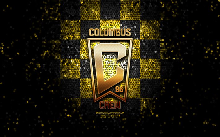 Columbus Crew yeni logo, MLS, parlak logo, sarı siyah damalı arka plan, Columbus Crew FC, Amerikan futbol takımı, Columbus Crew, Major League Soccer, mozaik sanatı, Columbus Crew logosu, futbol