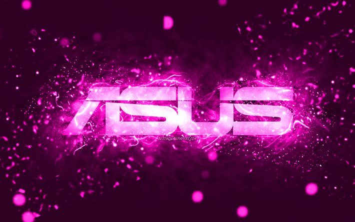 Asus violetti logo, 4k, violetit neonvalot, luova, violetti abstrakti tausta, Asus -logo, merkit, Asus