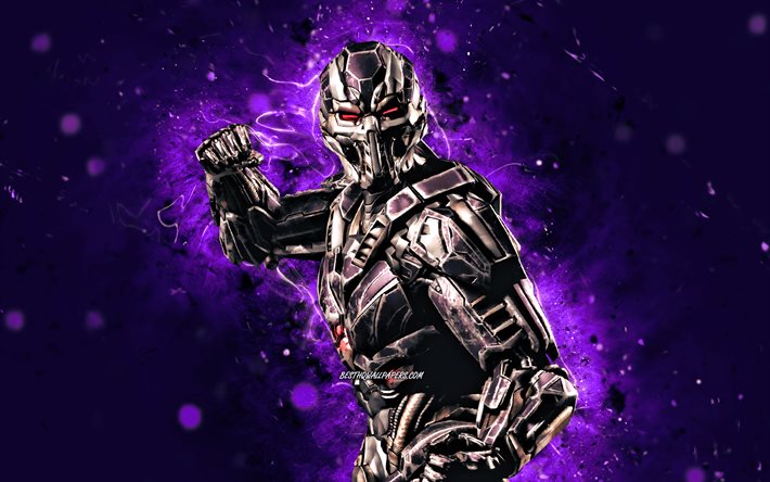 Triborg Smoke, 4k, n&#233;ons violets, Mortal Kombat Mobile, jeux de combat, MK Mobile, cr&#233;atif, Mortal Kombat, Triborg Smoke Mortal Kombat