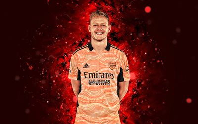 Aaron Ramsdale, 4k, 2021, english footballers, Arsenal FC, red neon lights, Aaron Christopher Ramsdale, soccer, Premier League, football, The Gunners, Aaron Ramsdale Arsenal, Aaron Ramsdale 4K