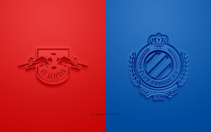 RBライプツィヒvsクラブブルッヘKV, 2021年, UEFAチャンピオンズリーグ, グループА, 3Dロゴ, 赤青の背景, チャンピオンズリーグ, サッカーの試合, クラブ・ブルッヘKV, RBライプツィヒ