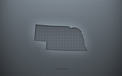 Nebraska map, gray creative background, Nebraska, USA, gray paper texture, American states, Nebraska map silhouette, map of Nebraska, gray background, Nebraska 3d map