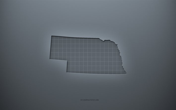 Carte du Nebraska, arri&#232;re-plan cr&#233;atif gris, Nebraska, &#201;tats-Unis, texture du papier gris, &#201;tats am&#233;ricains, silhouette de la carte du Nebraska, carte du Nebraska, fond gris, carte 3d du Nebraska