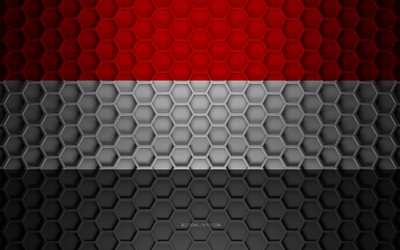 Yemen flag, 3d hexagons texture, Yemen, 3d texture, Yemen 3d flag, metal texture, flag of Yemen