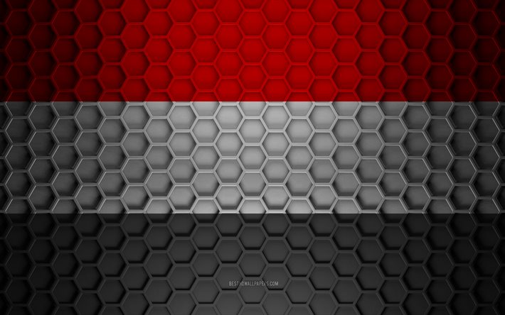 イエメンの国旗, 3D六角形テクスチャ, イエメン, 3Dテクスチャ, イエメンの3Dフラグ, 金属の質感
