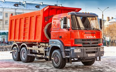 URAL-S35-510, 赤いトラック, 2021年のトラック, 軸形質流動, ダンプトラック, LKW, Hdr, ロシアのトラック, ウラル