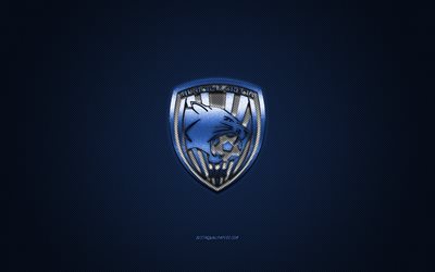 Municipal Grecia, Costa Rican football club, blue logo, blue carbon fiber background, Liga FPD, football, Grecia, Costa Rica, Municipal Grecia logo