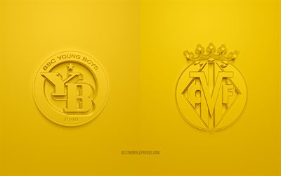BSC Young Boys - Villarreal, 2021, UEFA Champions League, Group F, 3D -logot, keltainen tausta, Mestarien liiga, jalkapallo -ottelu, 2021 Champions League, BSC Young Boys, Villarreal