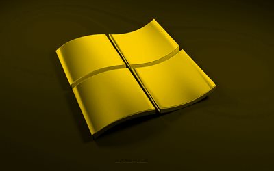 Gul 3d -Windows -logotyp, svart bakgrund, 3d -vågor gul bakgrund, Windows -logotyp, Windows -emblem, 3d -konst, Windows
