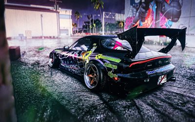 Mazda RX-7, 4k, NFS, supercars, racing simulators, nightscapes, Customized Mazda RX-7, Need for Speed, japanese cars, Mazda