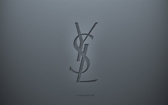 Logo di Yves Saint Laurent, sfondo grigio creativo, emblema di Yves Saint Laurent, trama di carta grigia, Yves Saint Laurent, sfondo grigio, logo 3d di Yves Saint Laurent