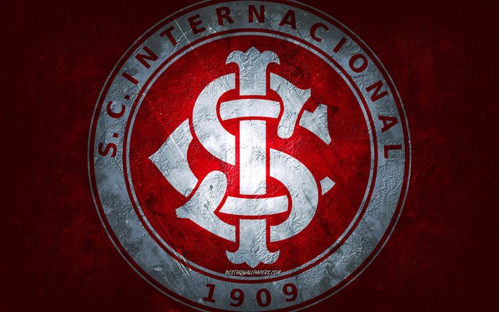 Internacional, Brazilian football team, red background, Internacional logo, grunge art, Serie A, Brazil, football, Internacional emblem, Inter de Porto Alegre