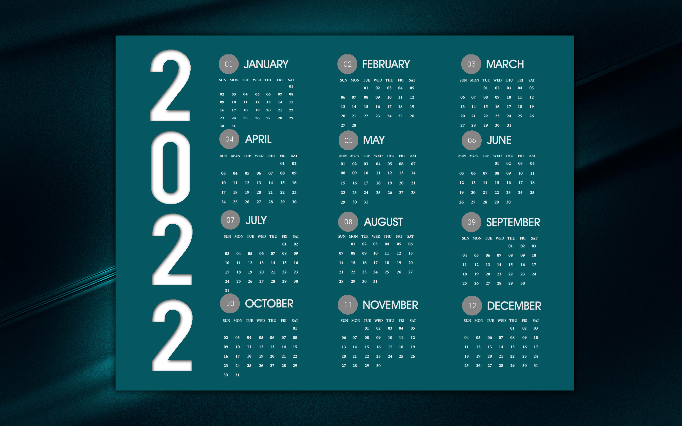 2022 Calendar, blue background, 2022 blue calendar, stylish background, 2022 concepts, creative art, 2022 Calendar all months