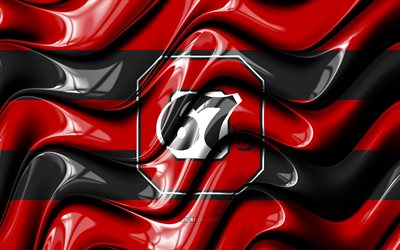 Ottawa 67s flag, 4k, red and black 3D waves, OHL, canadian hockey team, Ottawa 67s logo, hockey, Ottawa 67s, Canada