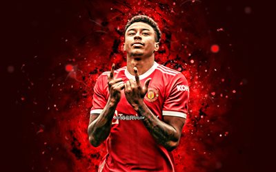 Jesse Lingard, 4k, 2021, Manchester United FC, english footballers, red neon lights, Premier League, soccer, Jesse Lingard 4K, football, Man United, Jesse Lingard Manchester United